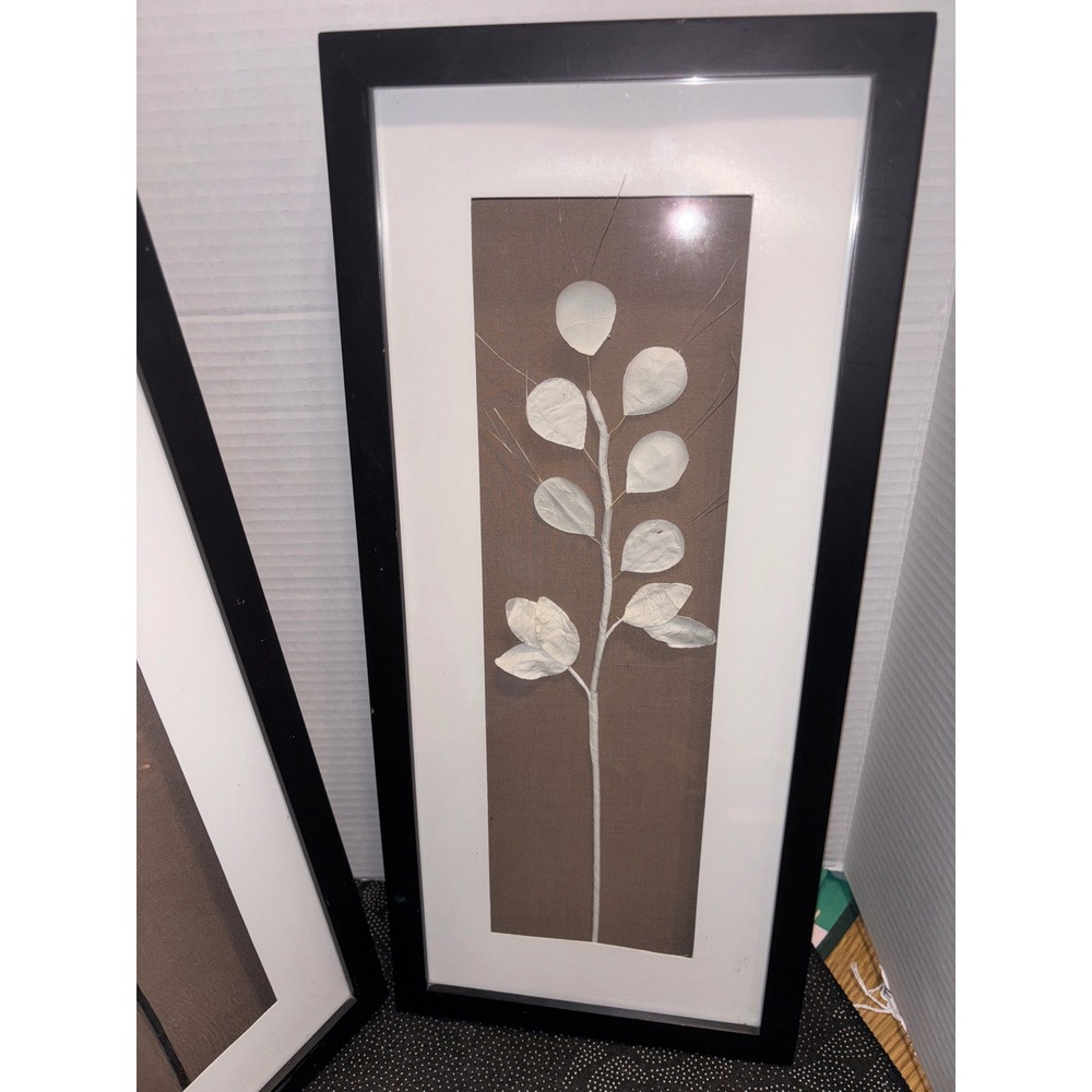 Set of 2 Botanical 3D Leaf Framed Wall Art Black White Minimalist Modern 15x7 - Picture 2 of 8